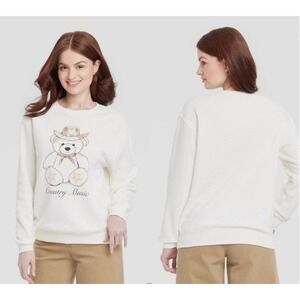 Zoe + Liv Womens Country Music Teddy Bear Graphic Sweatshirt Ivory XXL NEW